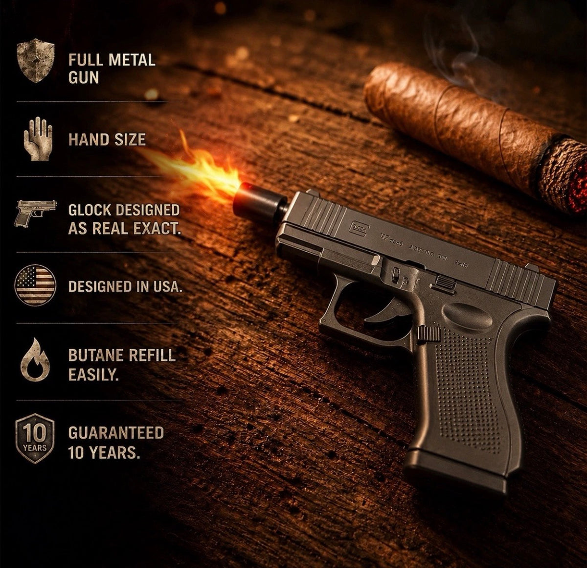 Gun Pistol LIGHTER Metal Jet Torch Flame. Full Glock Metal.