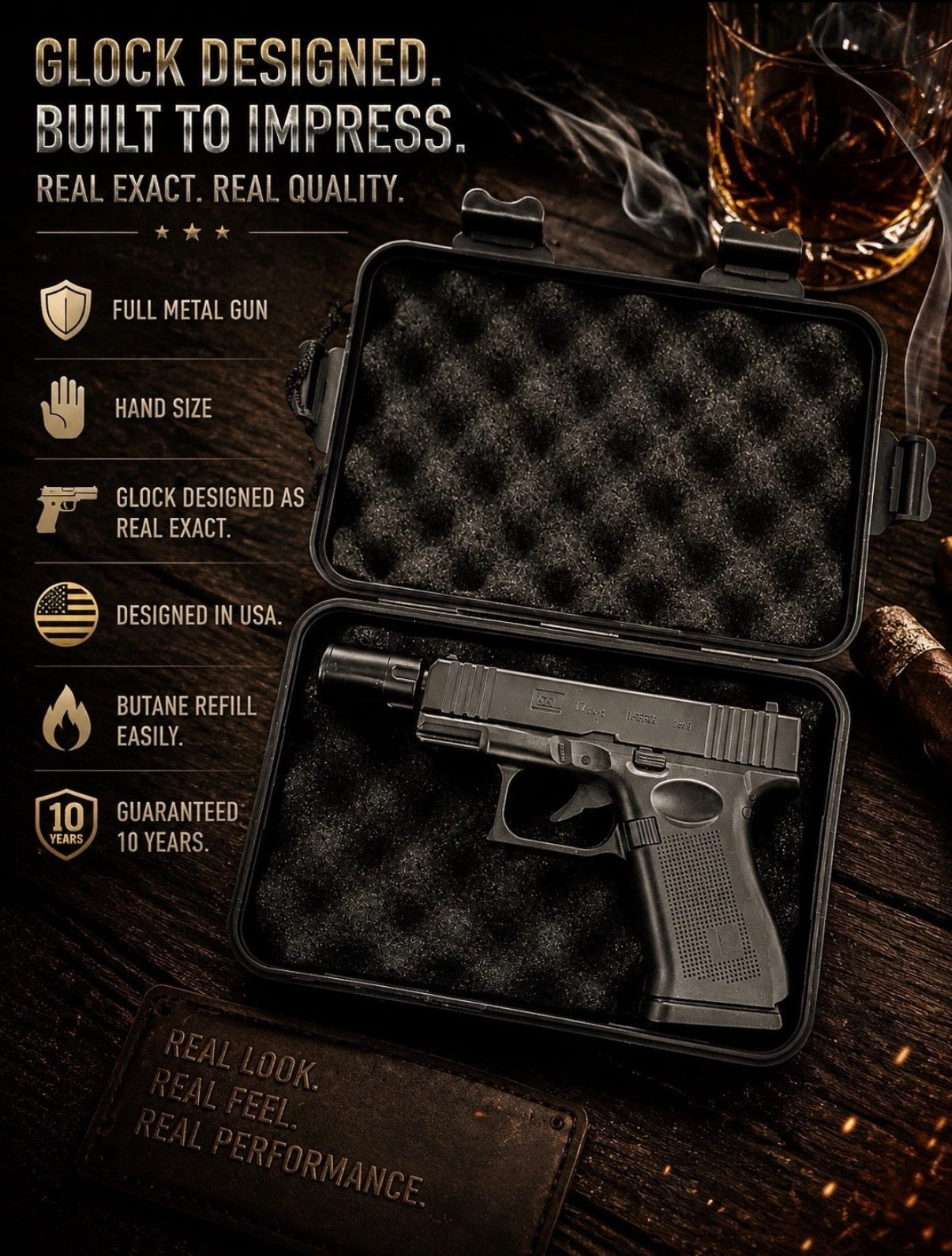 Gun Pistol LIGHTER Metal Jet Torch Flame. Full Glock Metal.